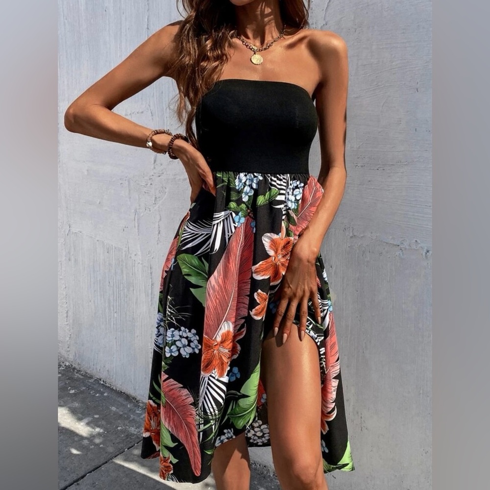 Strapless Dress With Slit - Never Worn - Size M - SHEIN